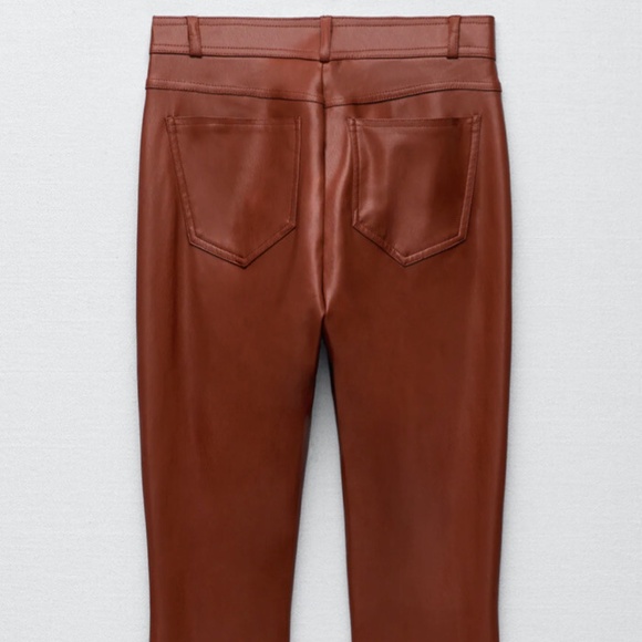 Zara Faux Leather Red Pants with Side Ankle Zippers Womens Size M - Picture 4 of 13